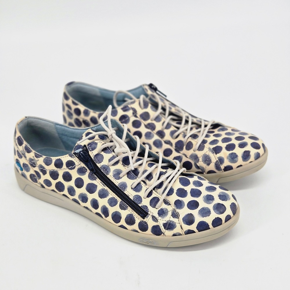 Cloud Aika Polka Dot Blue Leather Sneakers Comfort Walking Zip Shoes 10 41 Y2K